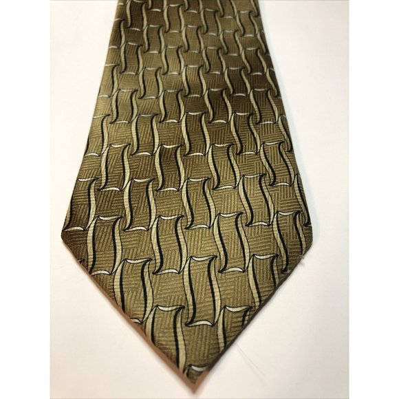 Handmade Necktie Golden Gold Unique Pattern Black White 55" Vintage NEAT - Picture 1 of 2